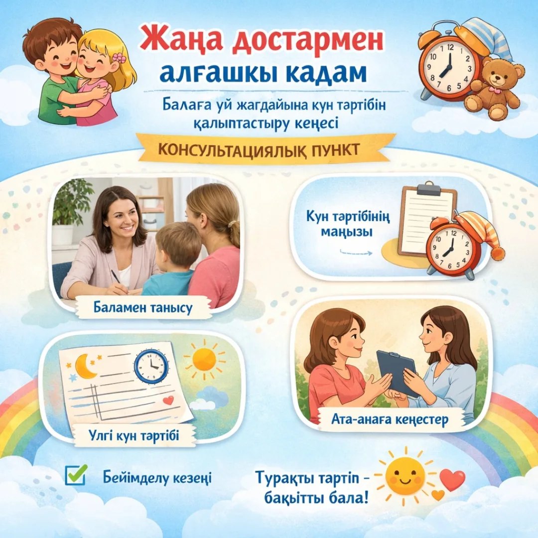 Баламен танысу және бейімдеу. "Үй жағдайында балаға күн тәртібін қалай үйрету керек?" кеңесі